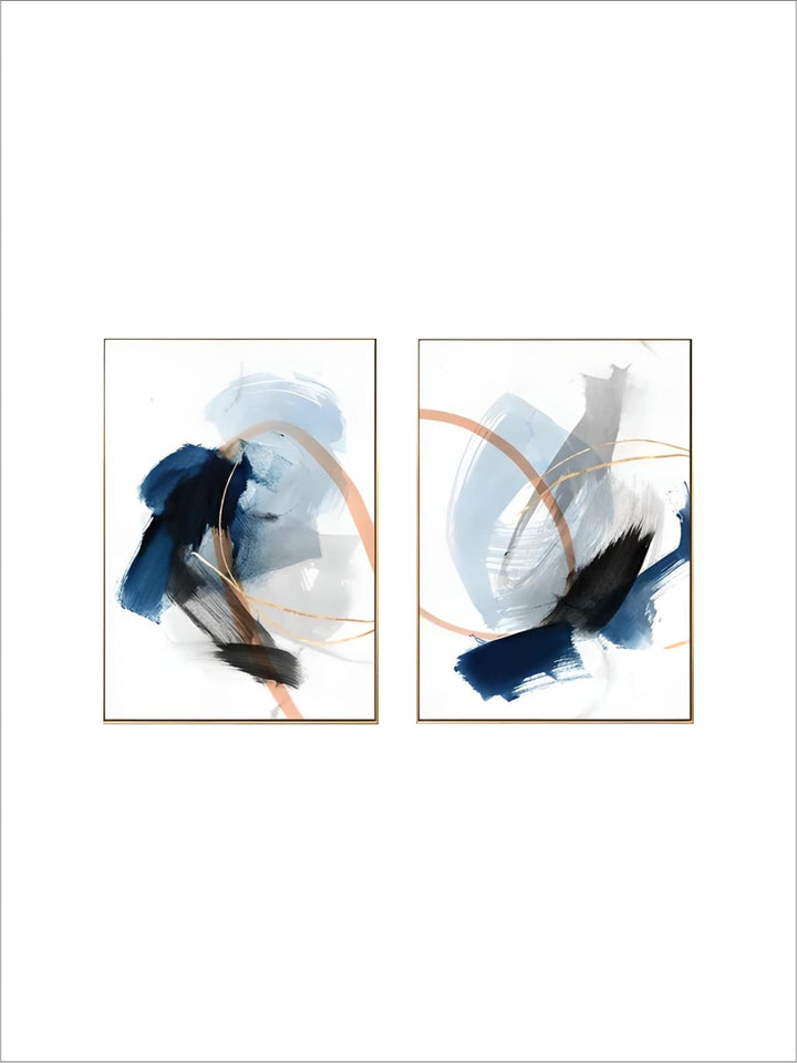 Modern Abstract Broad Stroke Wall Art Fine Art Canvas Prints Blue Beige With Hints Of Orange Golden nordic Pictures For Living Room Decor
