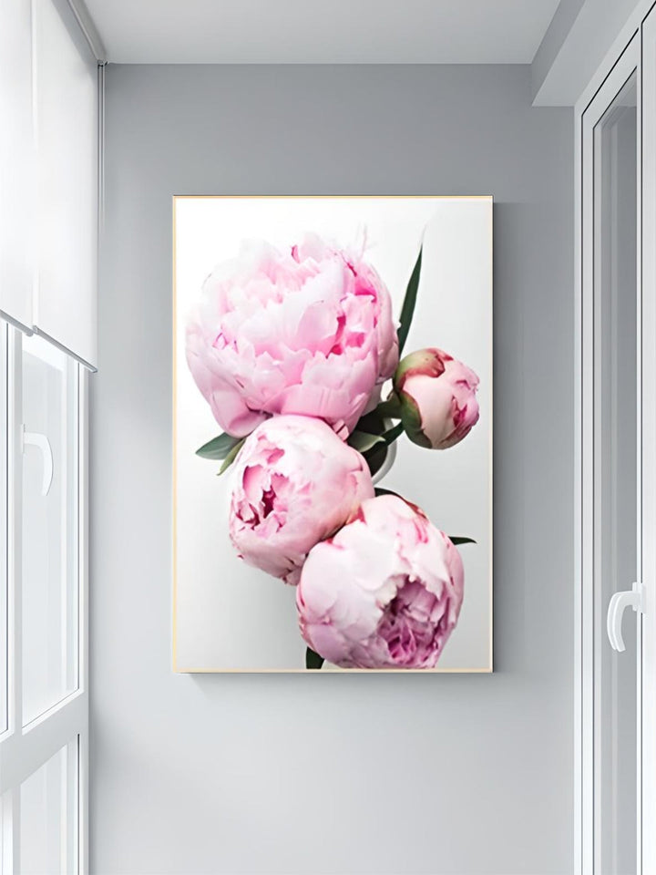 Minimalist Floral Pink & White Peonies Wall Art Fine Art Canvas Prints Pictures For Modern Living Room Bedroom Art Decor