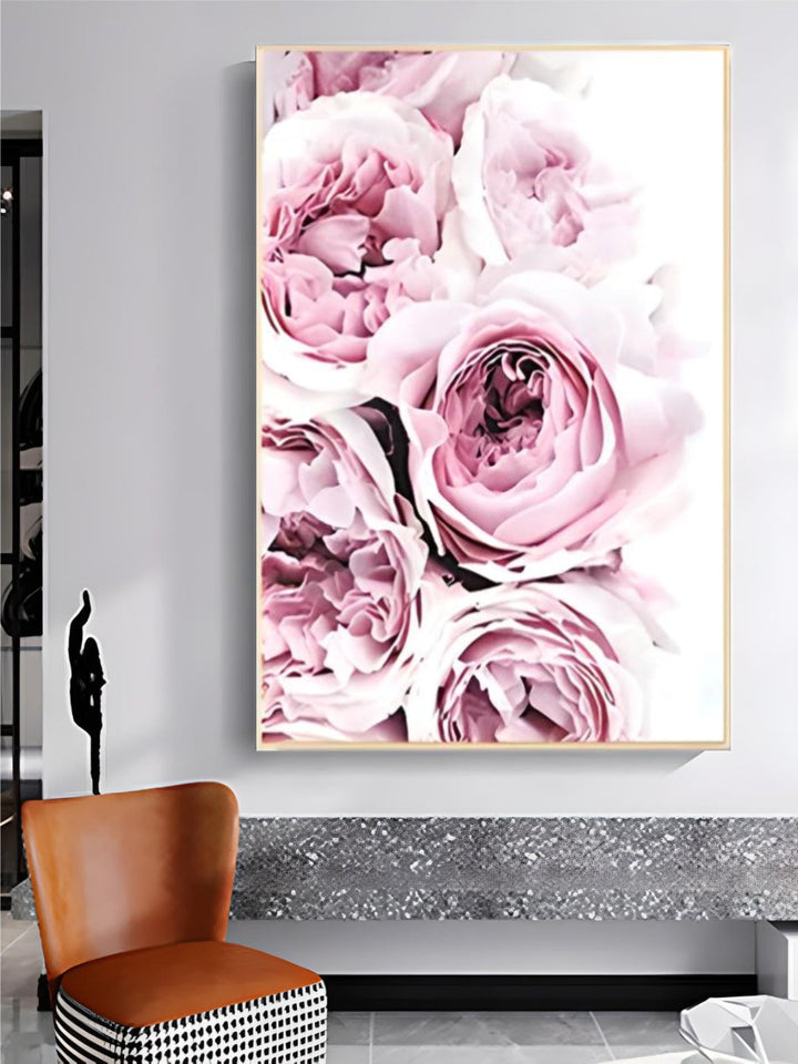 Minimalist Floral Pink & White Peonies Wall Art Fine Art Canvas Prints Pictures For Modern Living Room Bedroom Art Decor