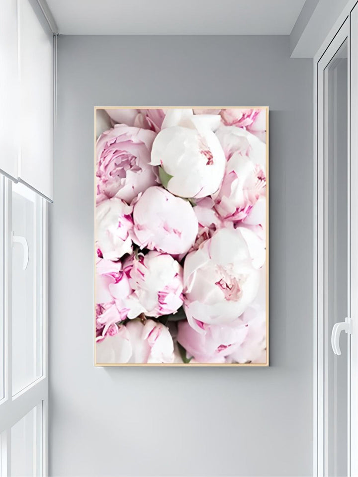 Minimalist Floral Pink & White Peonies Wall Art Fine Art Canvas Prints Pictures For Modern Living Room Bedroom Art Decor
