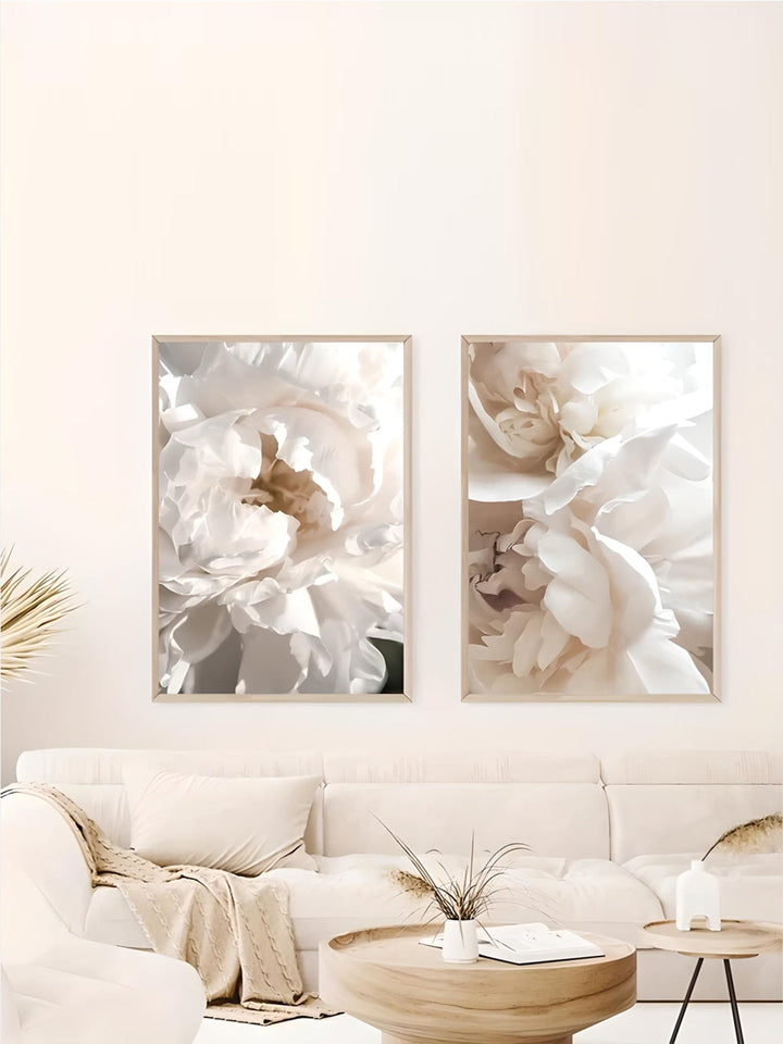 Set of 2Pcs White Petals Modern Floral Wall Art Fine Art Canvas Prints Beautiful Botanical Pictures For Living Room Bedroom Decor