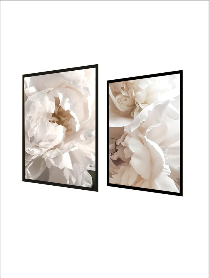 Set of 2Pcs White Petals Modern Floral Wall Art Fine Art Canvas Prints Beautiful Botanical Pictures For Living Room Bedroom Decor