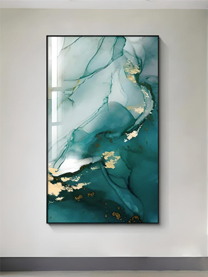 Aqua Green Golden Liquid Marble  Wall Art 