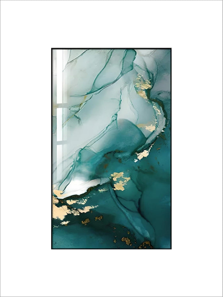 Aqua Green Golden Liquid Marble  Wall Art 