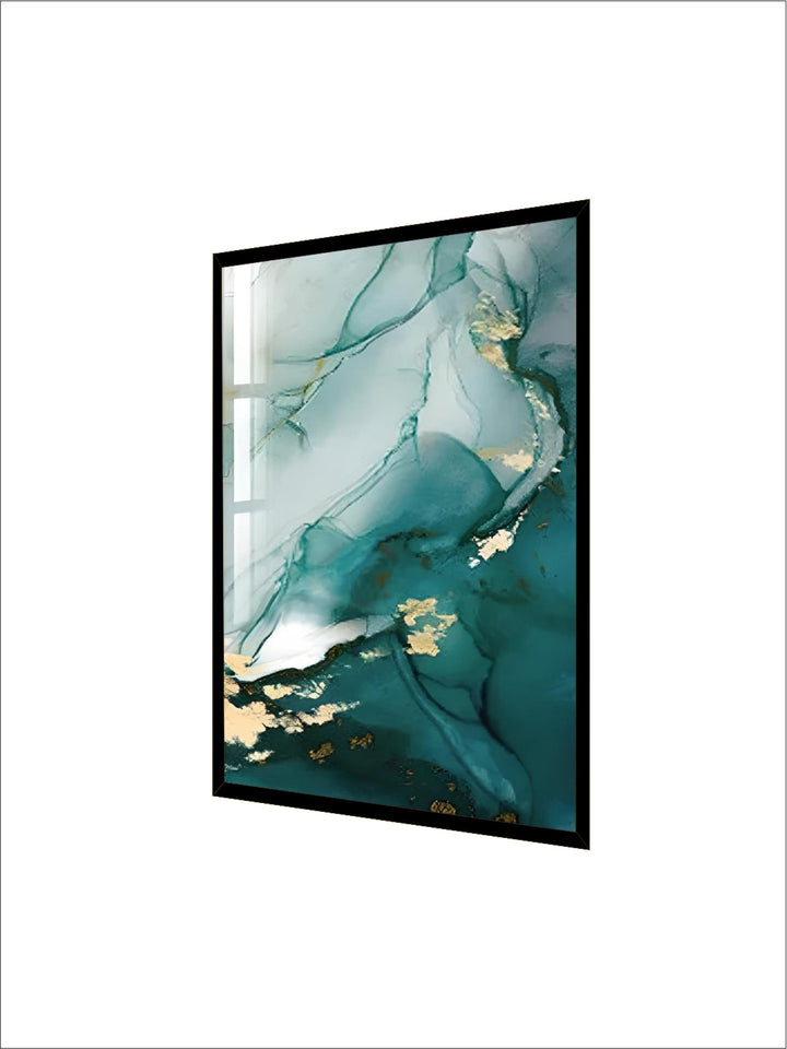 Aqua Green Golden Liquid Marble  Wall Art 