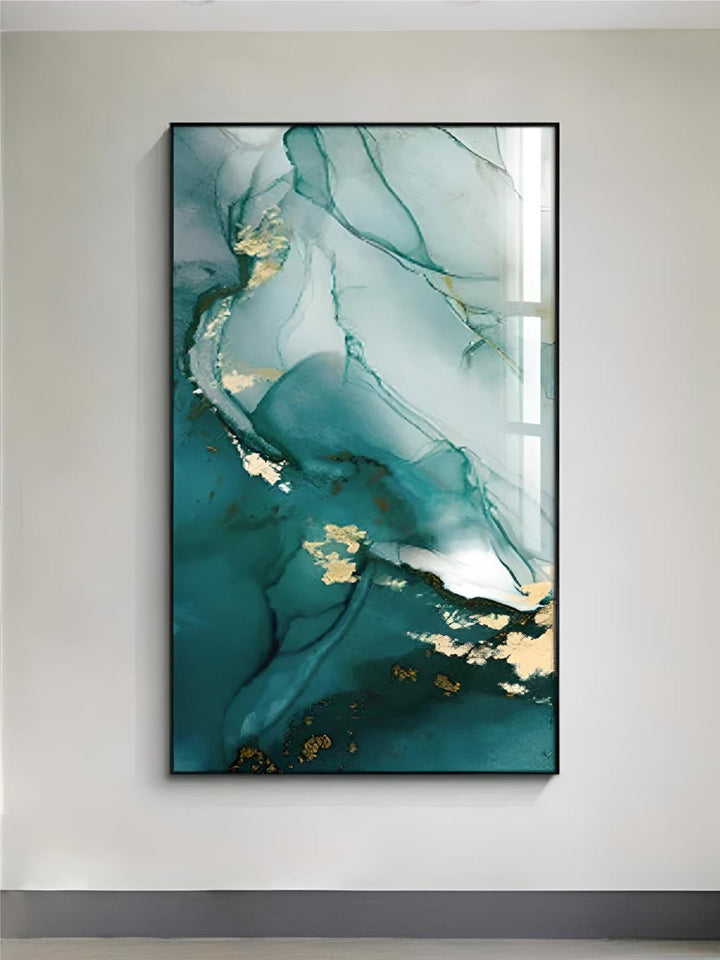 Aqua Green Golden Liquid Marble  Wall Art 