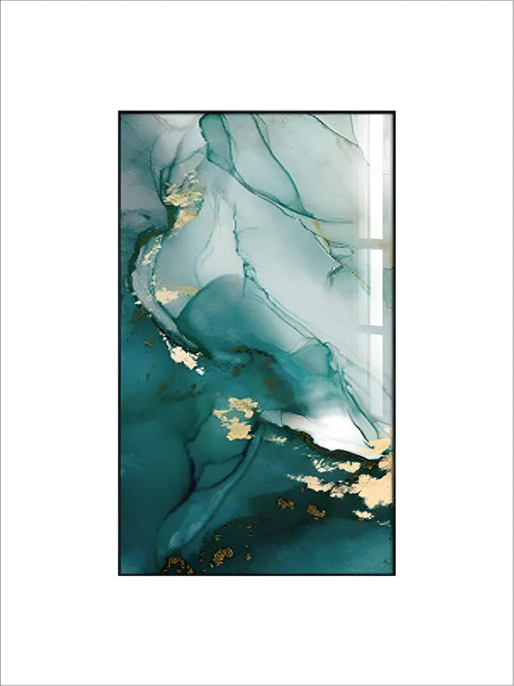 Aqua Green Golden Liquid Marble  Wall Art 