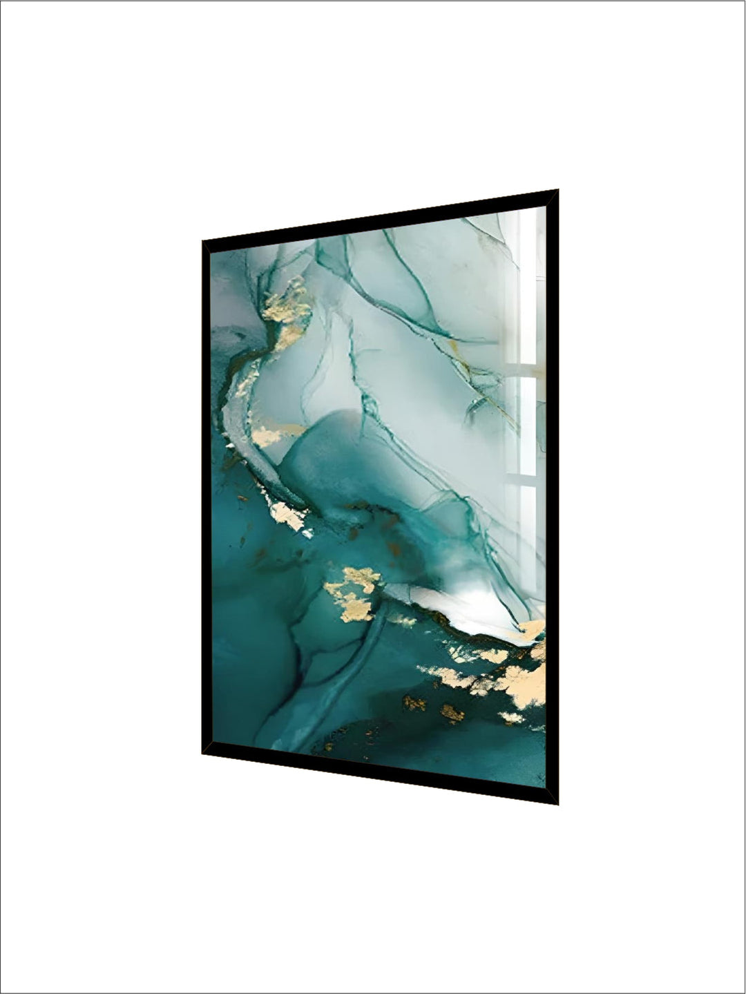 Aqua Green Golden Liquid Marble  Wall Art 