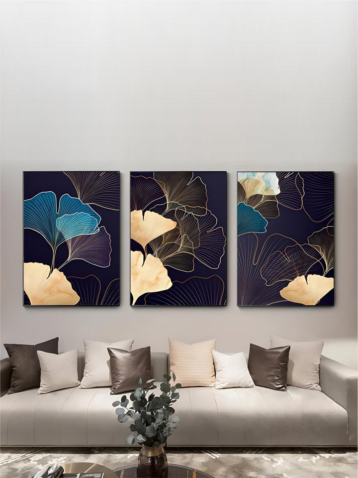 Abstract Botanical Tropical Blue Aubergine Floral Wall Art 