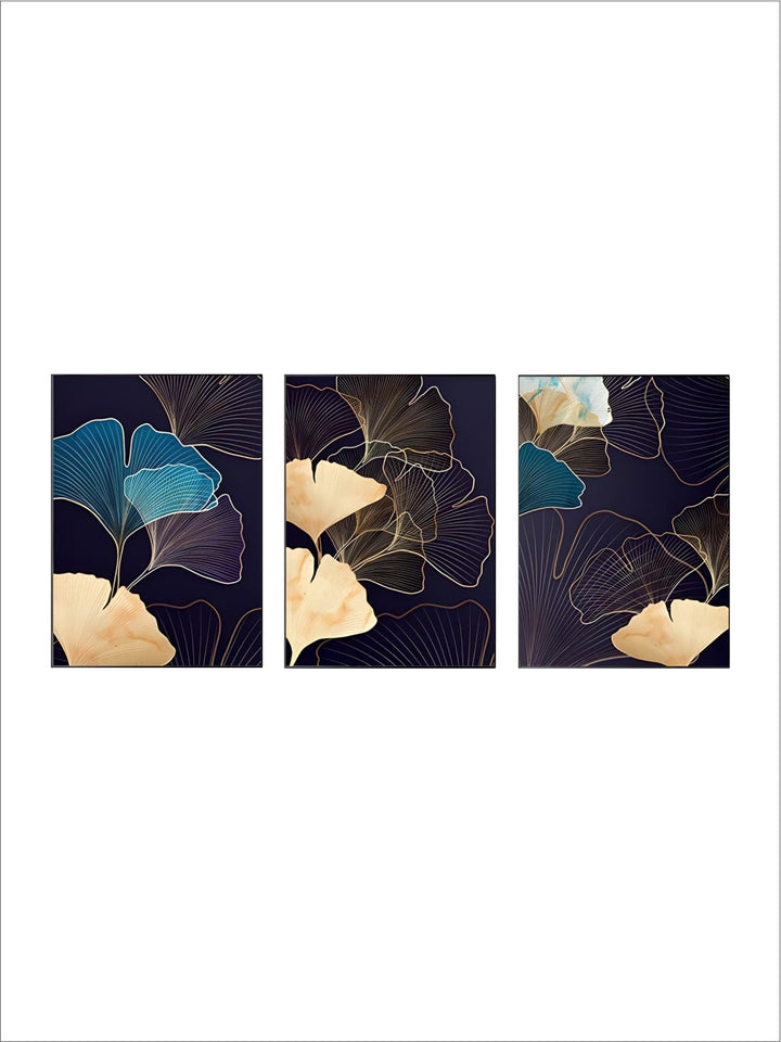 Abstract Botanical Tropical Blue Aubergine Floral Wall Art 