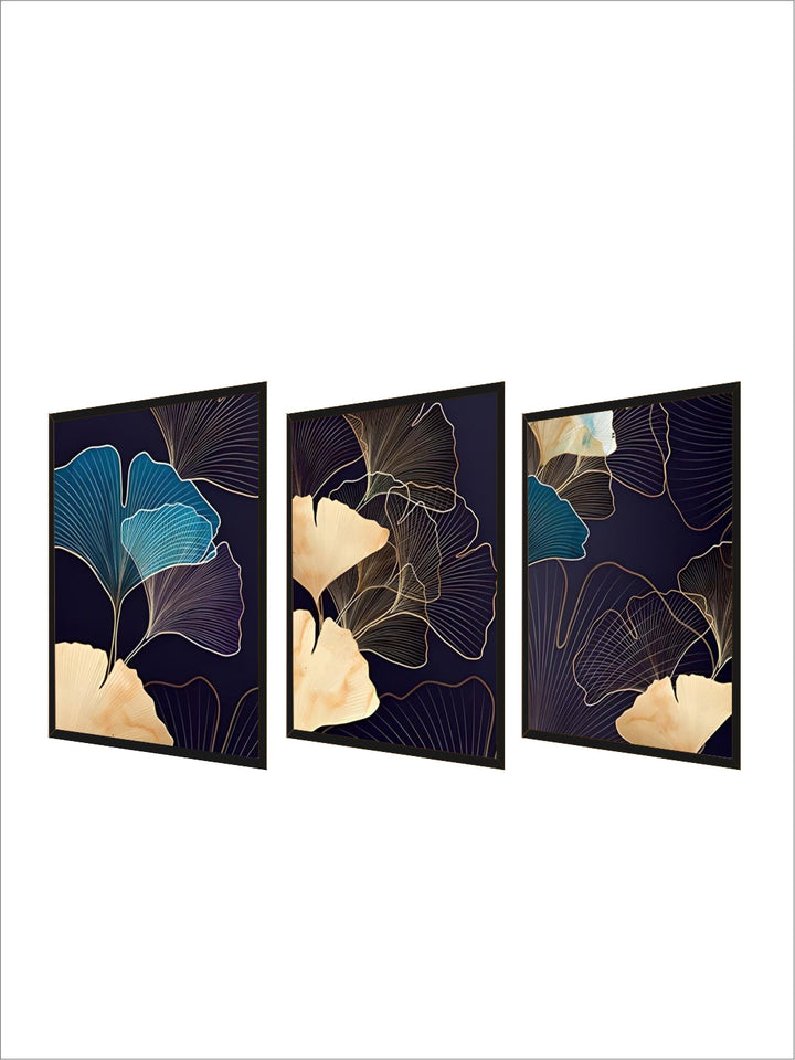 Abstract Botanical Tropical Blue Aubergine Floral Wall Art 