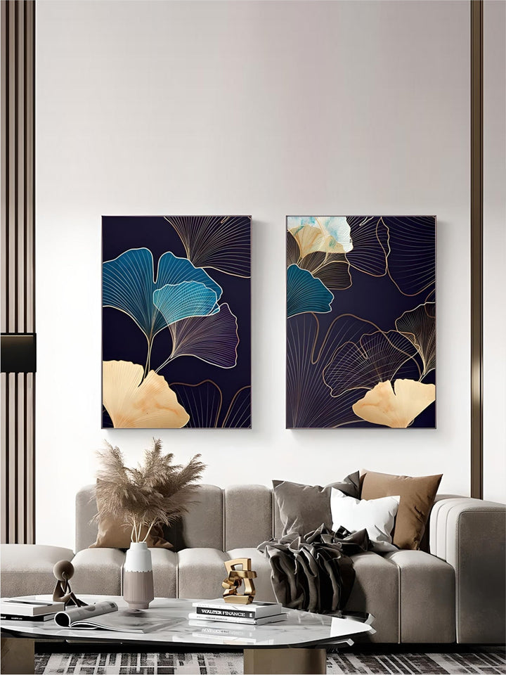 Abstract Botanical Tropical Blue Aubergine Floral Wall Art 