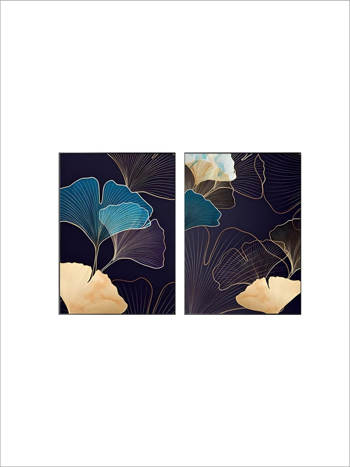 Abstract Botanical Tropical Blue Aubergine Floral Wall Art 