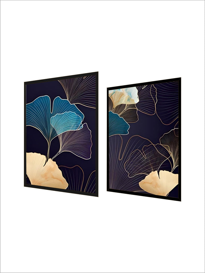 Abstract Botanical Tropical Blue Aubergine Floral Wall Art 