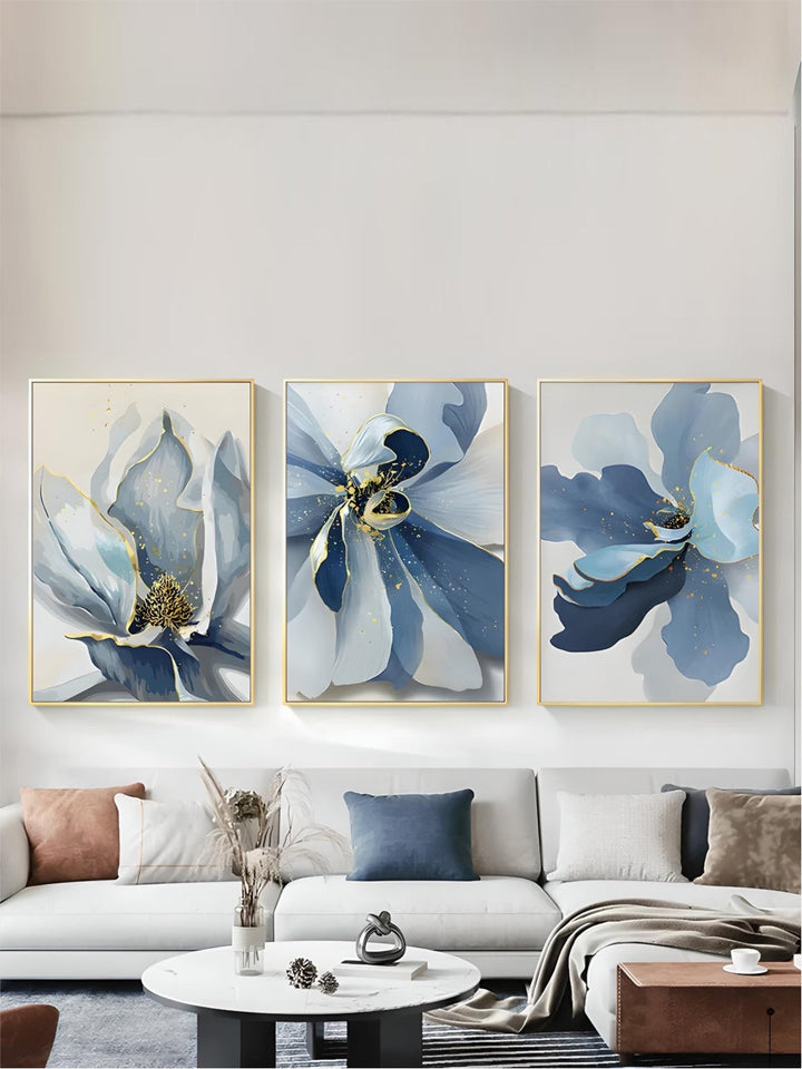 Big Blue Petal Floral Wall Art Fine Art Canvas Prints Modern Botanical Abstract Pictures For Living Room Bedroom Dining Room Art Decor