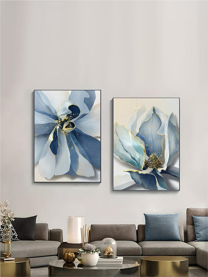 Big Blue Petal Floral Wall Art Fine Art Canvas Prints Modern Botanical Abstract Pictures For Living Room Bedroom Dining Room Art Decor