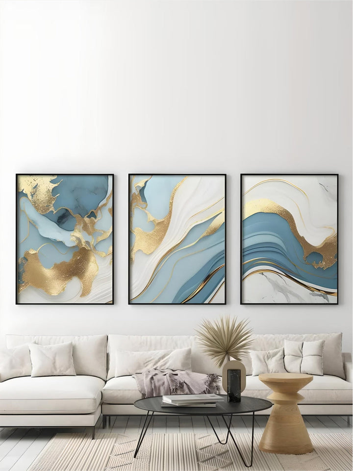 Modern Abstract Golden Blue Liquid Marble Print Wall Art Fine Art Canvas Prints Pictures For Living Room Bedroom Nordic Home Decor