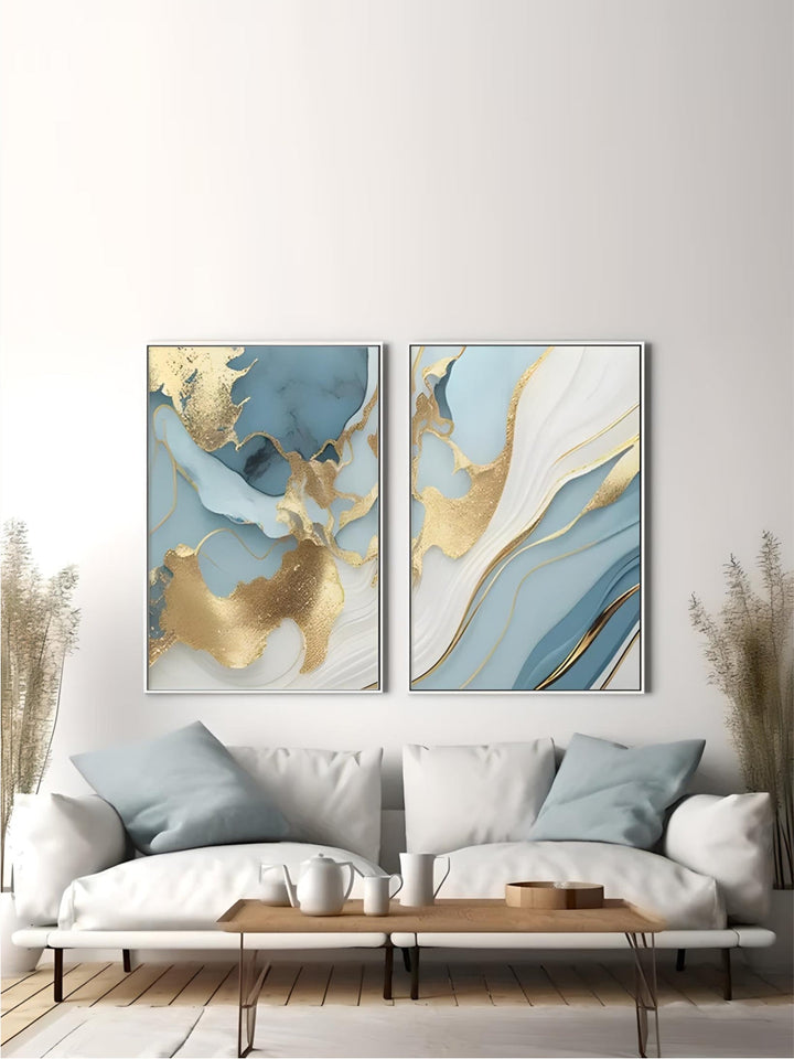 Modern Abstract Golden Blue Liquid Marble Print Wall Art Fine Art Canvas Prints Pictures For Living Room Bedroom nordic Home Decor