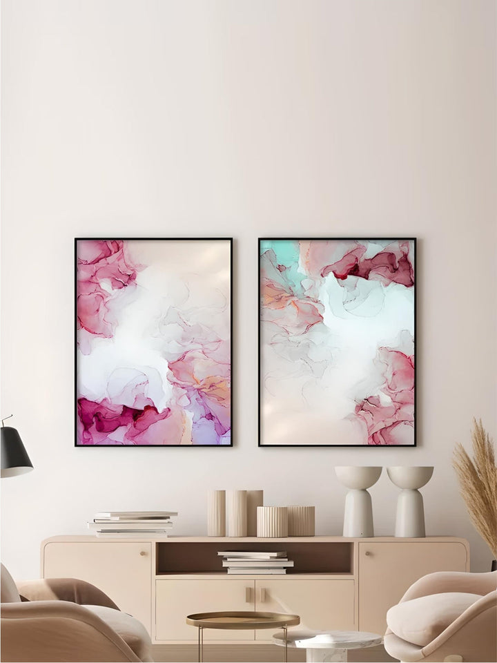 Abstract Minimalist Pink Ink Marble Print Wall Art Fine Art Canvas Prints Pictures For Living Room Bedroom Hotel Room Art Decor