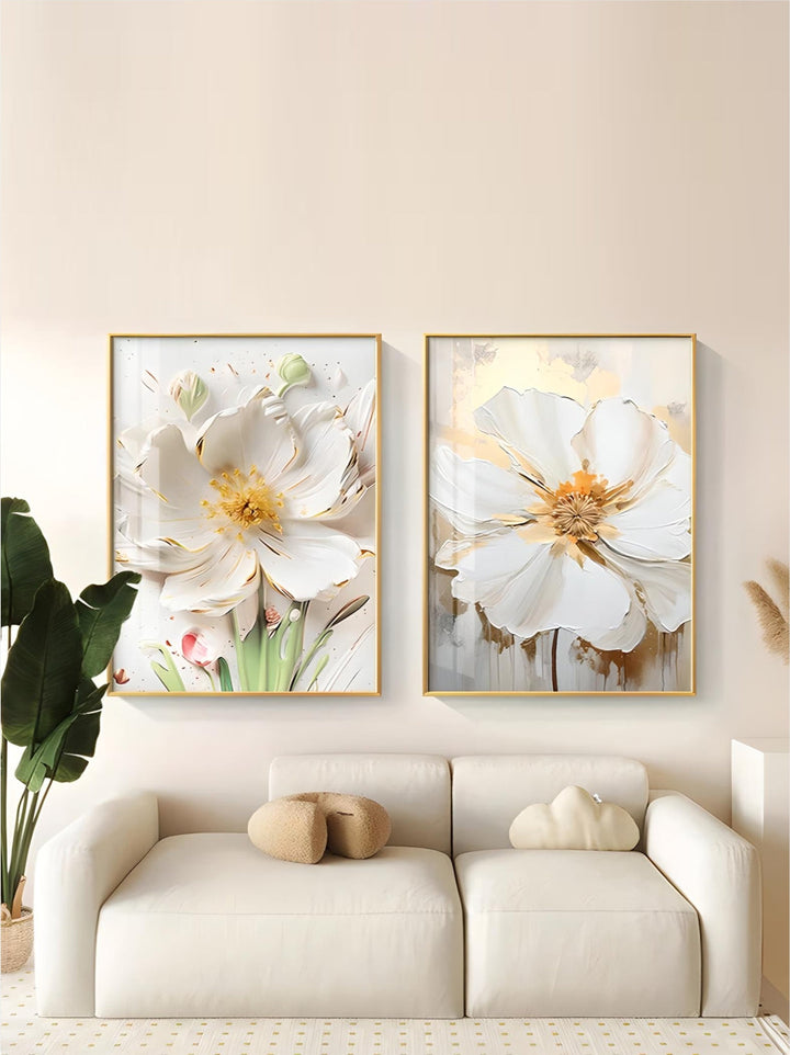 Big White Floral Wall Art Fine Art Canvas Prints Modern Botany Pictures For Living Room Dining Room Entrance Hallway Wall Decoration