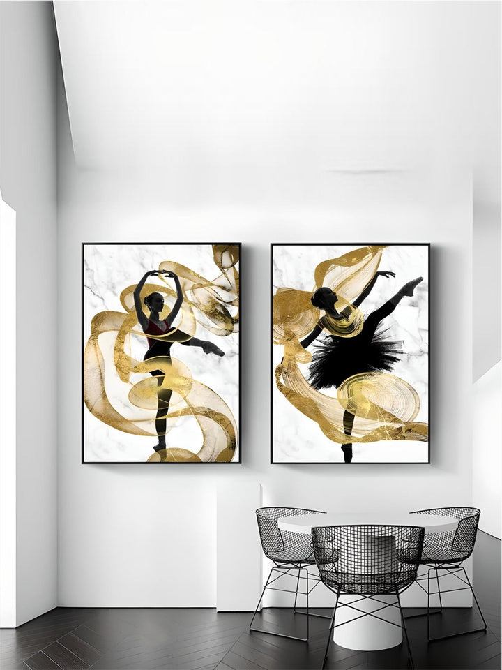 Golden Ribbon Dancer Wall Art Fine Art Canvas Prints Modern Abstract Fashion Pictures For Living Room Bedroom Salon Art Decor