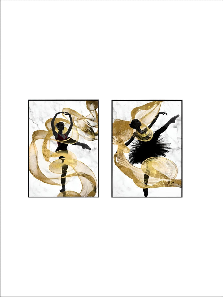 Golden Ribbon Dancer Wall Art Fine Art Canvas Prints Modern Abstract Fashion Pictures For Living Room Bedroom Salon Art Decor