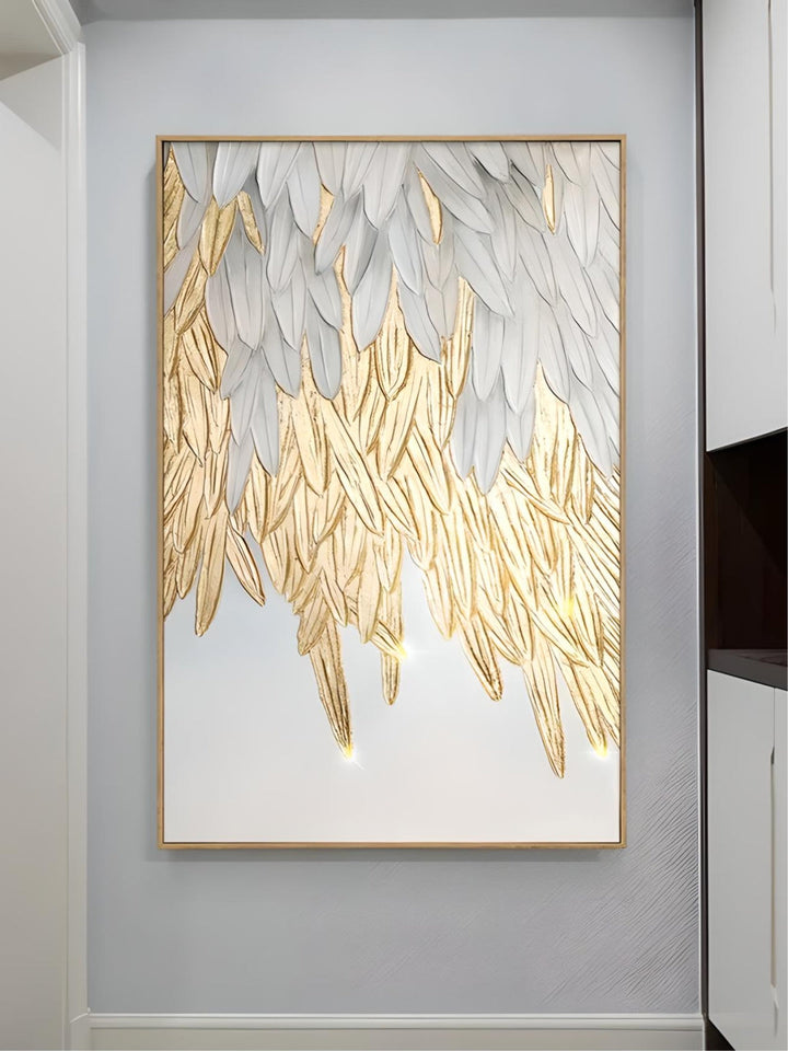 Modern Abstract Golden Feather Design Wall Art Fine Art Canvas Prints Picture For Luxury Living Room Bedroom Entranceway Foyer Art Decor