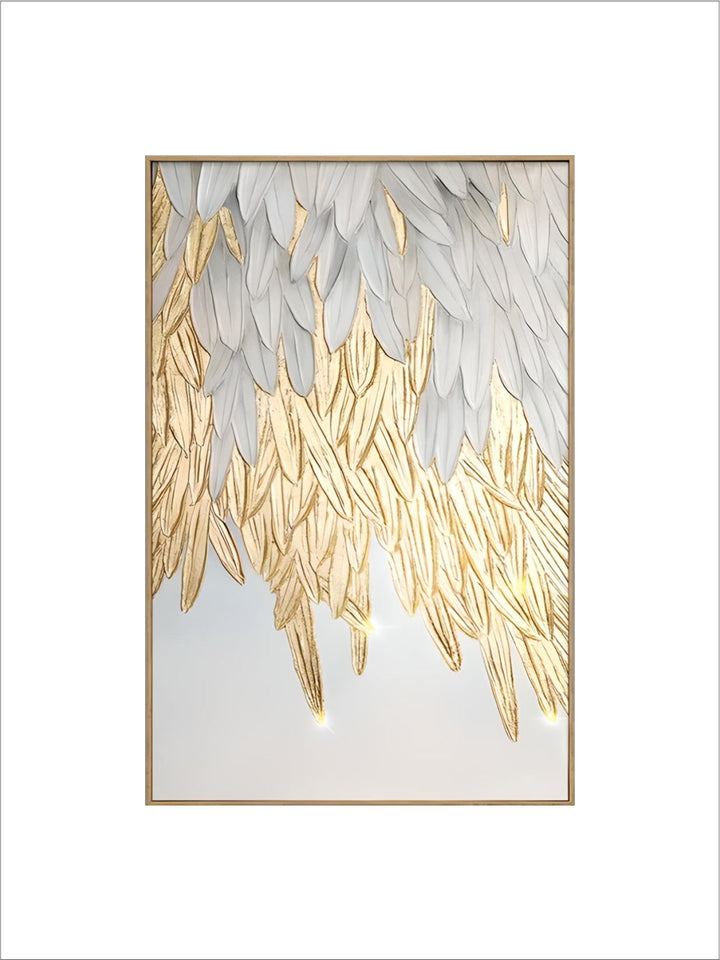 Modern Abstract Golden Feather Design Wall Art Fine Art Canvas Prints Picture For Luxury Living Room Bedroom Entranceway Foyer Art Decor
