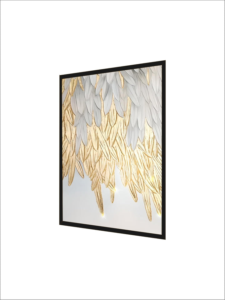 Modern Abstract Golden Feather Design Wall Art Fine Art Canvas Prints Picture For Luxury Living Room Bedroom Entranceway Foyer Art Decor