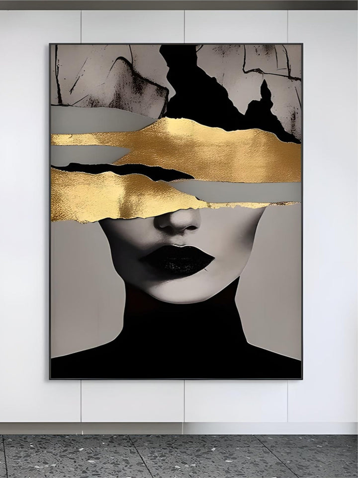Golden Girl Fashion Wall Art Fine Art Canvas Prints Modern Abstract Portrait Pictures For Living Room Bedroom Boutique Salon Art Decor