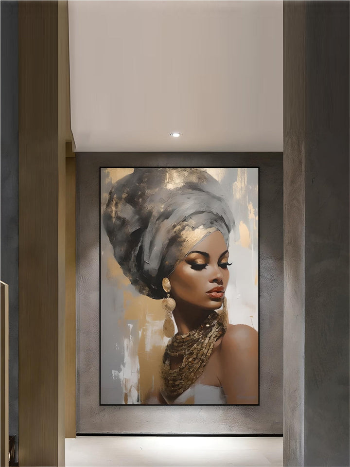 Golden Girl Fashion Wall Art Fine Art Canvas Prints Modern Abstract Portrait Pictures For Living Room Bedroom Boutique Salon Art Decor