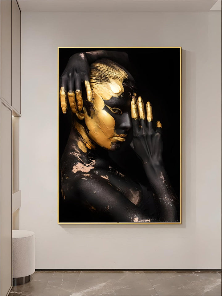 Golden Girl Fashion Wall Art Fine Art Canvas Prints Modern Abstract Portrait Pictures For Living Room Bedroom Boutique Salon Art Decor
