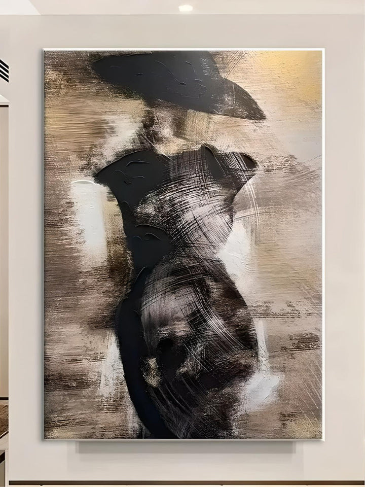 Modern Abstract Black Dress Hat Girl Fashion Wall Art Fine Art Canvas Prints Pictures For Living Room Dining Room Bedroom Salon Art Decor