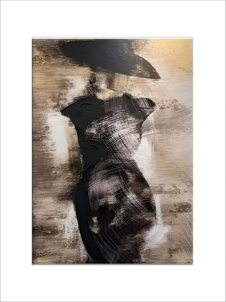 Modern Abstract Black Dress Hat Girl Fashion Wall Art Fine Art Canvas Prints Pictures For Living Room Dining Room Bedroom Salon Art Decor