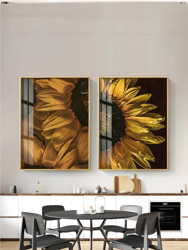 Golden Sunflower Abstract Floral Wall Art Fine Art Canvas Prints Modern Botanical Pictures For Living Room Dining Room Home Office Decor
