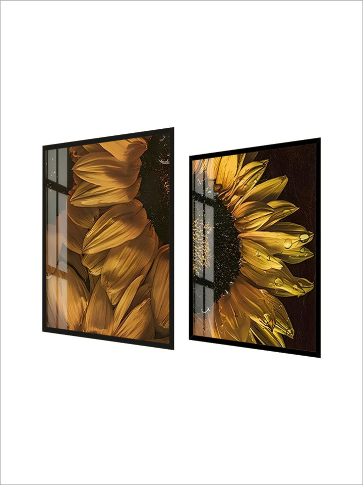Golden Sunflower Abstract Floral Wall Art Fine Art Canvas Prints Modern Botanical Pictures For Living Room Dining Room Home Office Decor