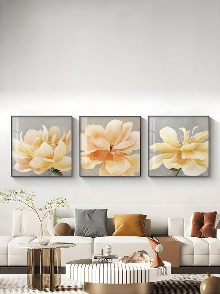 Modern Abstract Yellow Flower Wall Art Fine Art Canvas Prints Square Format Floral Pictures For Living Room Bedroom Art Decor