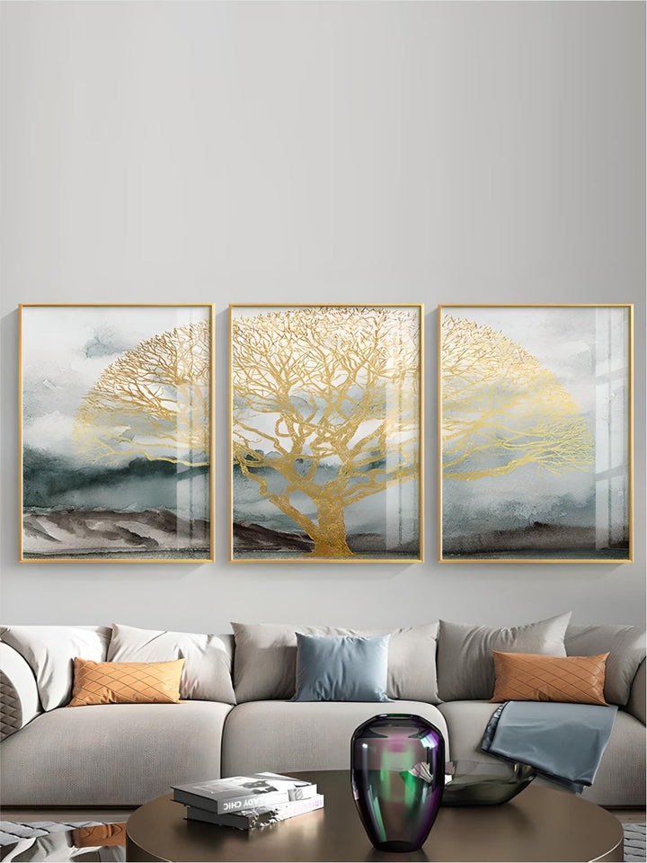 Golden Tree Wilderness Deer Landscape Wall Art Fine Art Canvas Prints Nordic Pictures For Luxury Living Room Dining Room Art Decor