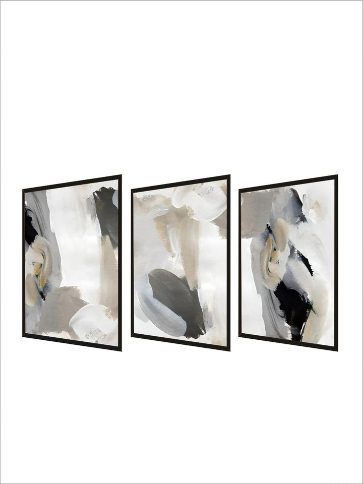 Modern Abstract Thick Brush Black Gray Beige Wall Art Fine Art Canvas Prints Pictures For Contemporary Home Office Interior Decor