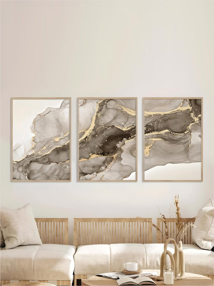 Modern Abstract Black Beige Liquid Marble Wall Art Fine Art Canvas Prints Pictures For Living Room Bedroom Light Luxury Home Decor