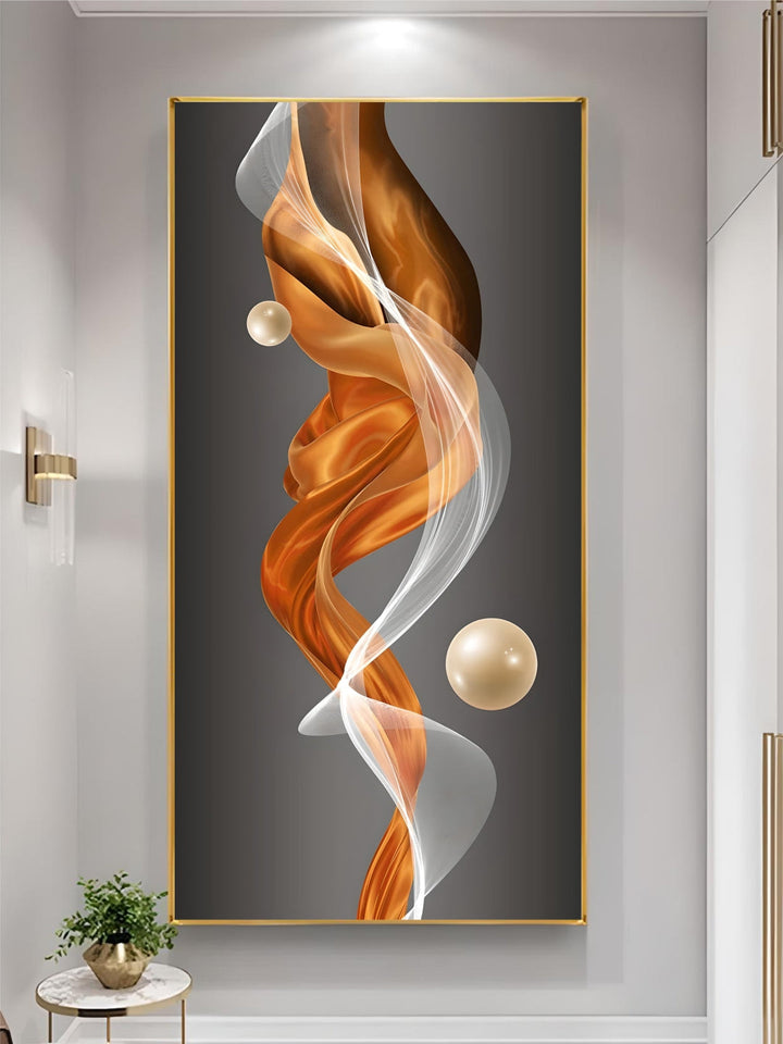 Mystical Golden Deer Flowing Landscape Wall Art Fine Art Canvas Prints Vertical Format Auspicious nordic Pictures For Entrance Hall Decor