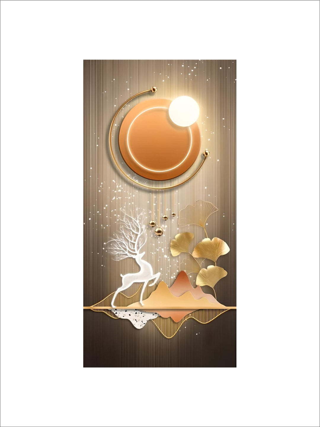 Mystical Golden Deer Flowing Landscape Wall Art Fine Art Canvas Prints Vertical Format Auspicious nordic Pictures For Entrance Hall Decor
