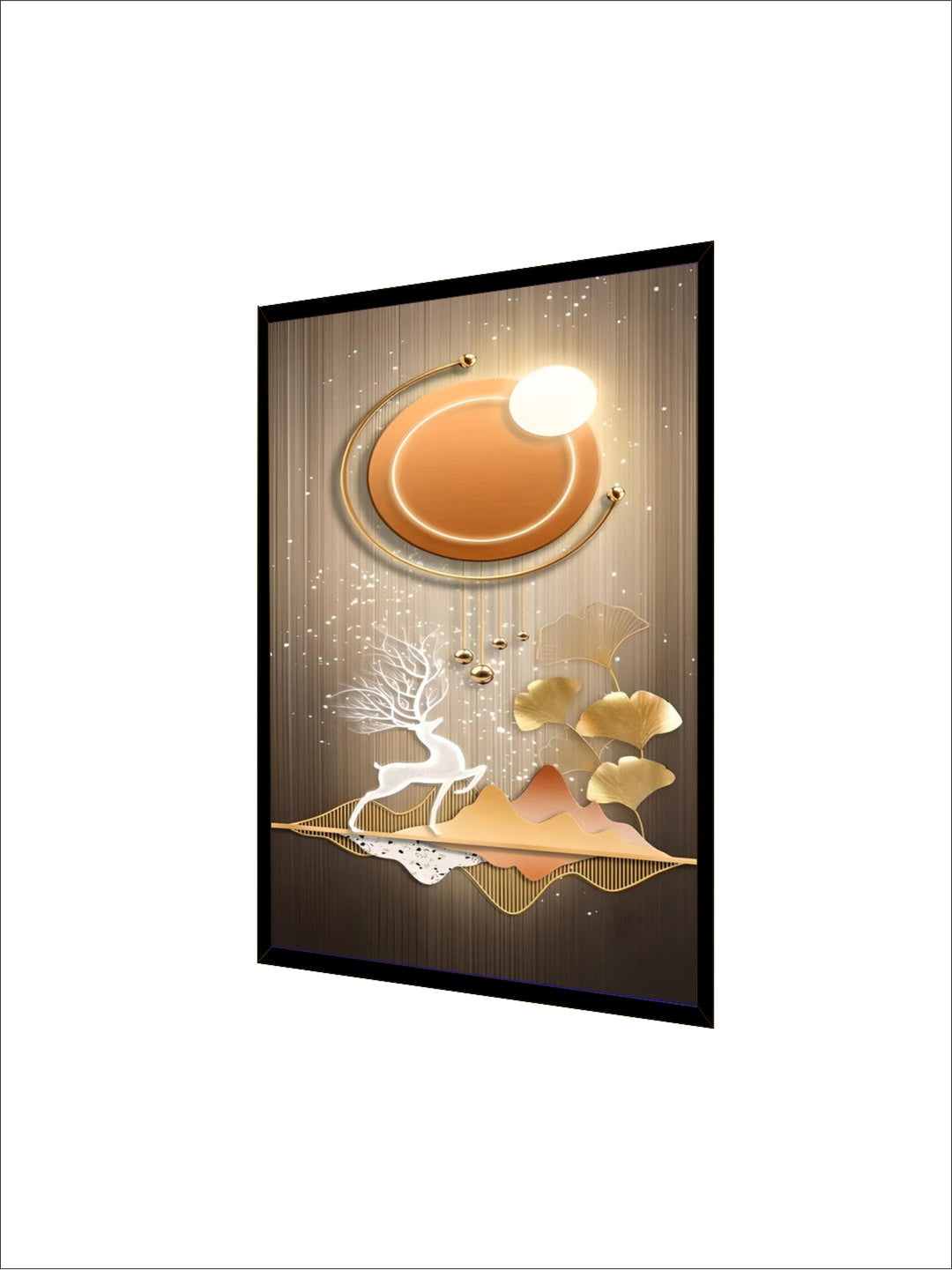 Mystical Golden Deer Flowing Landscape Wall Art Fine Art Canvas Prints Vertical Format Auspicious nordic Pictures For Entrance Hall Decor