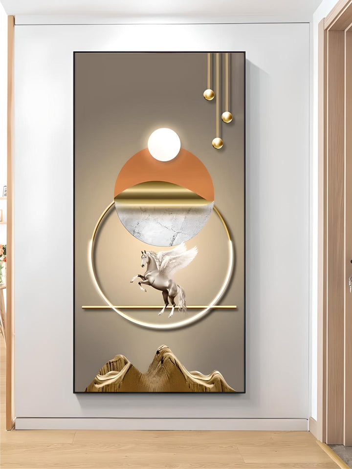 Mystical Golden Deer Flowing Landscape Wall Art Fine Art Canvas Prints Vertical Format Auspicious nordic Pictures For Entrance Hall Decor