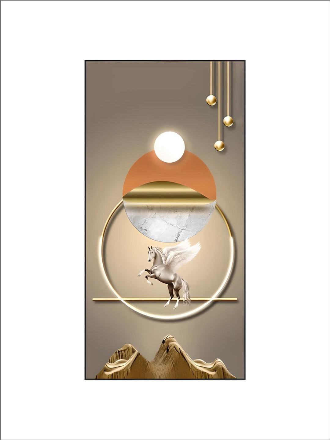 Mystical Golden Deer Flowing Landscape Wall Art Fine Art Canvas Prints Vertical Format Auspicious nordic Pictures For Entrance Hall Decor