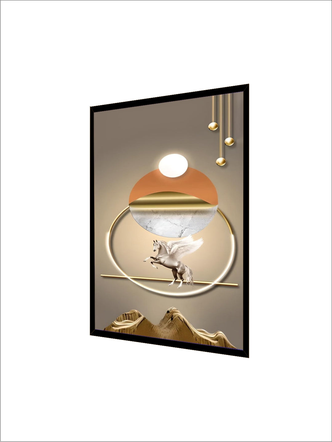 Mystical Golden Deer Flowing Landscape Wall Art Fine Art Canvas Prints Vertical Format Auspicious nordic Pictures For Entrance Hall Decor