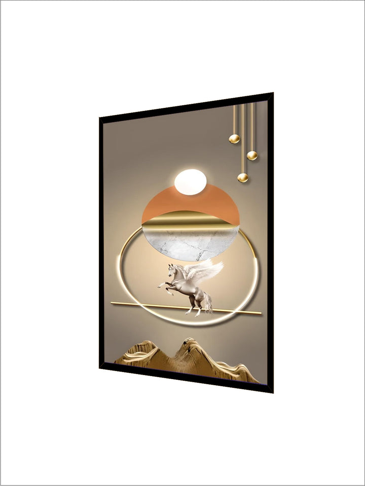 Mystical Golden Deer Flowing Landscape Wall Art Fine Art Canvas Prints Vertical Format Auspicious nordic Pictures For Entrance Hall Decor