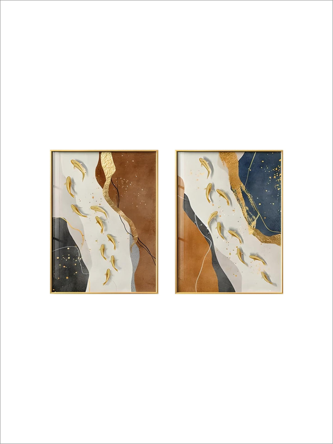 Abstract Gold Fish Auspicious Wall Art Fine Art Canvas Prints Dark Blue Orange Golden Pictures For Modern Home Office Hotel Room Art Decor