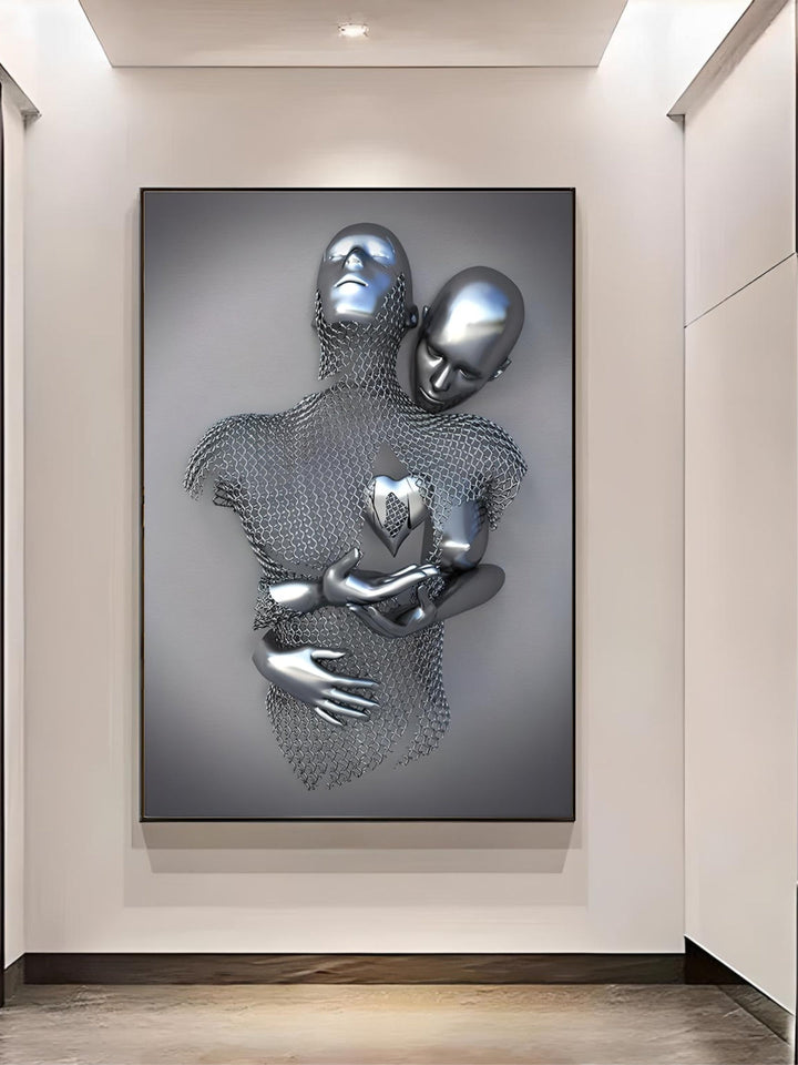 Gray Metallic 3d Effect Cyborg Lovers Figure Art Wall Art Fine Art Canvas Prints Abstract Pictures For Modern Loft Living Room Decor