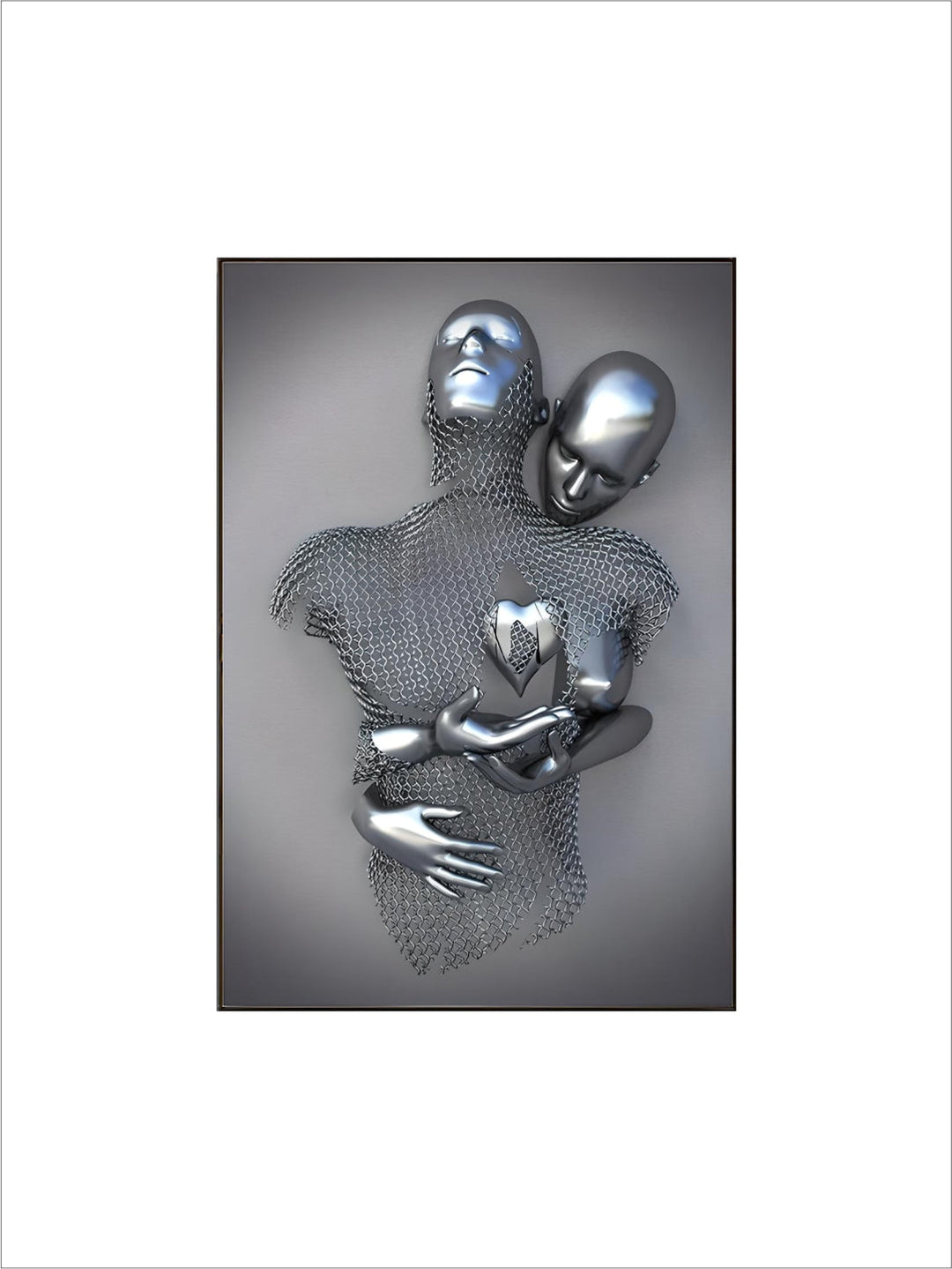 Gray Metallic 3d Effect Cyborg Lovers Figure Art Wall Art Fine Art Canvas Prints Abstract Pictures For Modern Loft Living Room Decor